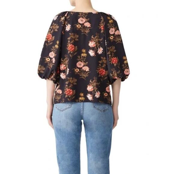 B Collection by Bobeau Women's Black Floral Balloon Half Sleeve Top Size Small - Picture 11 of 11